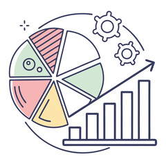 Poster - Clean line icon of a pie chart and bar graph combined, pastel gradient colors, modern productivity dashboard style