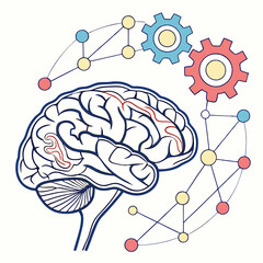 Poster - 3D-style vector illustration of neural connections forming a brain structure with data flow lines, representing AI and machine intelligence