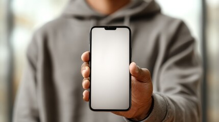 Poster - Closeup portrait of a male hands holding smartphone, no logos, no brands