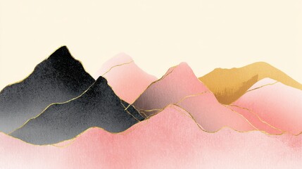 Poster - Abstract Mountain background vector. Minimal landscape art with watercolor brush and golden line texture. Abstract art wallpaper for prints, Art Decoration, wall arts and canvas prints. , no logos, n