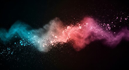 Poster - Abstract image of colorful powder explosion, swirling and mixing in shades of blue, pink, and white against a dark background.