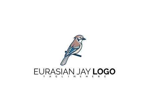 Minimalist Eurasian Jay Logo Design in Clean Vector Bird Art. Ideal for Wildlife Product Packaging, Nature Journals, Bird Mascot Logos, and Forest Adventure Label Design.

