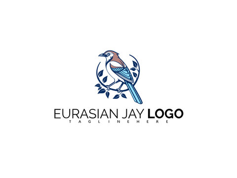 Elegant Eurasian Jay Logo Design with Modern Vector Aesthetic. Blue Bird Illustration Perfect for Branding Forest-Based Goods, Nature Stores, and Ornithology Identity Projects.

