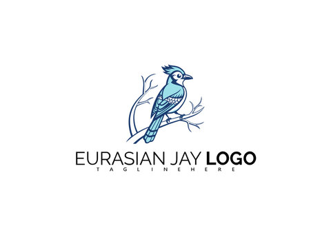 Clean Eurasian Jay Logo Design with Blue Bird Vector Theme. Ideal for Birdwatching Product Branding, Forest Label Design, Outdoor Gear Identity, and Nature Packaging Projects.

