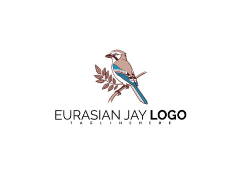 Clean Eurasian Jay Logo Design in Creative Vector Format. Blue Bird Symbol Ideal for Forest-Themed Packaging, Nature Tourism Identity, Ornithology Projects, and Wildlife Branding.

