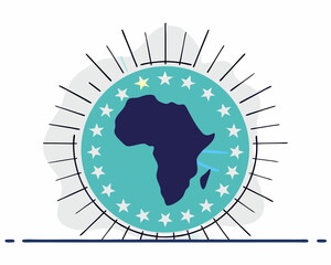 Poster - Africa continent illustration with star embellishments surrounded by a circular teal design suitable for various creative projects