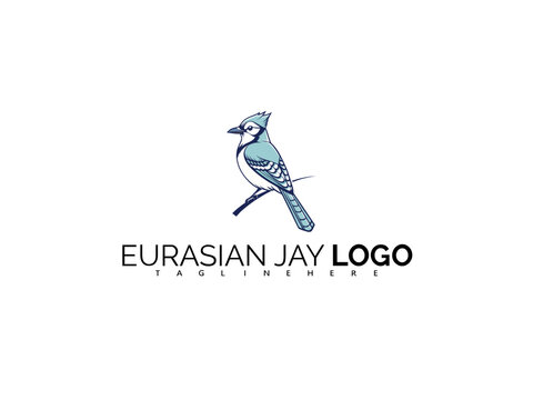 Elegant Eurasian Jay Logo Design in Blue Vector Emblem Style. Perfect for Bird Symbol Logos, Forest Packaging Projects, Eco Label Identity, and Wildlife Conservation Branding.

