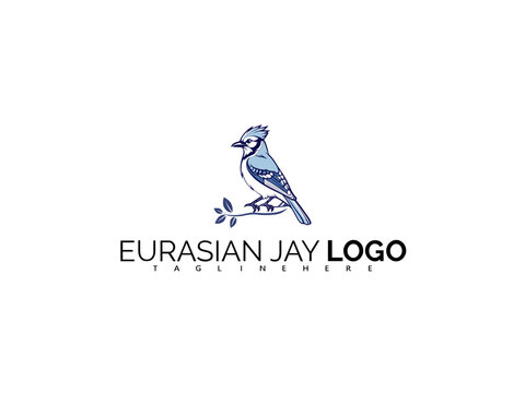 Modern Eurasian Jay Logo Design in Blue Vector Format. Ideal for Bird Mascot Labels, Wildlife Foundation Logos, Forest Store Identity, and Creative Nature Branding Concepts.

