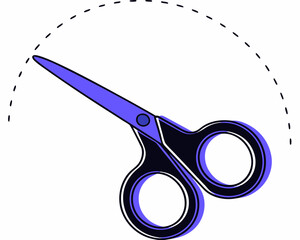 Poster - Stylized vector illustration of scissors with a dotted line suggesting a cutting path, useful for design elements.