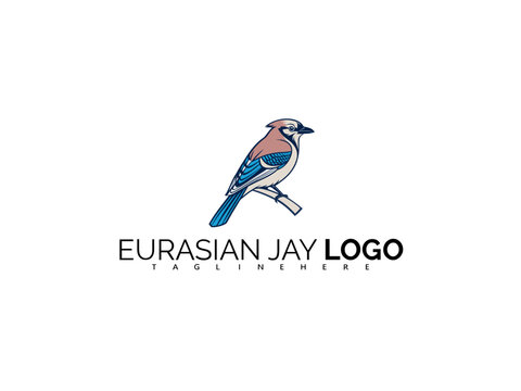 Sophisticated Eurasian Jay Logo Design with Nature Branding Appeal. Vector Blue Bird Icon for Wildlife Journals, Birdwatching Product Labels, and Eco Merchandise Identity.

