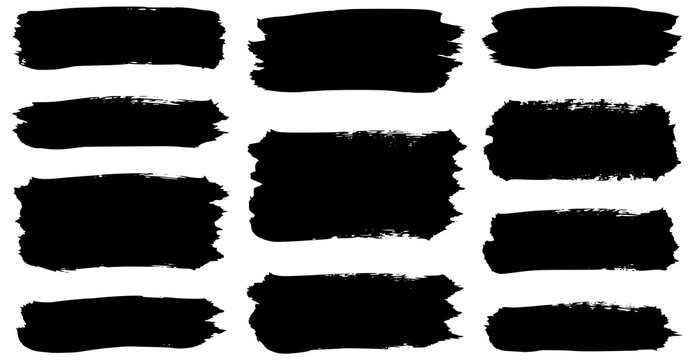 Paint brush strokes. Black vector rough edge rectangles. Grunge square frames set. Jagged edge torn paper background collection. Grungy distressed text boxes. JPEG version.