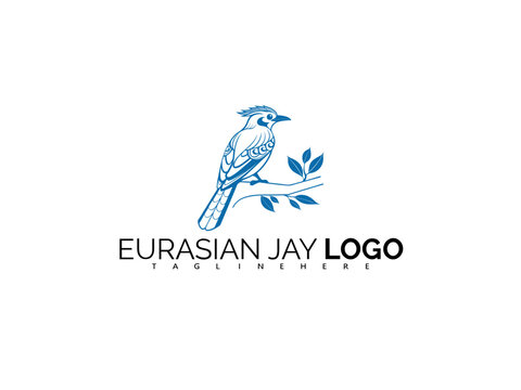 Blue Eurasian Jay Logo Design in Minimal Vector Style. Ideal for Bird Mascot Logos, Eco Product Packaging, Forest-Based Branding, and Nature-Focused Ornithology Identity.

