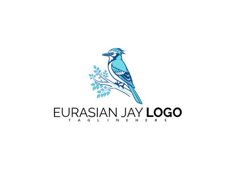 Elegant Eurasian Jay Logo Design with Vector Bird Emblem. Ideal for Ornithology Campaigns, Forest Merchandise, Eco-Friendly Products, and Blue Jay Symbol Logos for Branding.

