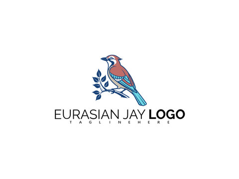 Sophisticated Eurasian Jay Logo Design for Eco Product Identity. Blue Bird Vector Ideal for Forest-Based Brands, Ornithology Packaging, Bird Symbol Logos, and Outdoor Retail Projects.

