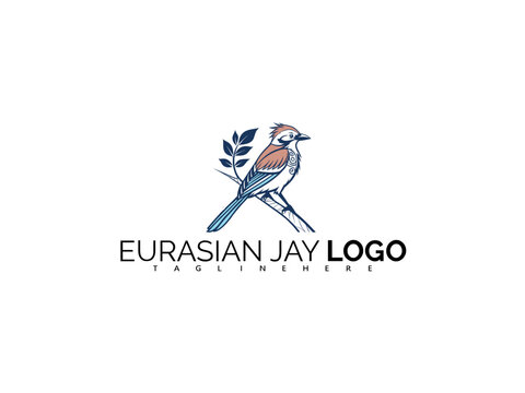 Elegant Eurasian Jay Logo Design in Nature Symbol Style. Blue Bird Vector Ideal for Forest Packaging, Birdwatching Brands, Eco Labels, and Creative Outdoor Product Identity.

