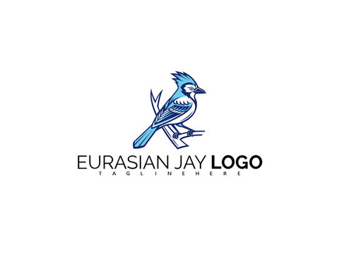 Blue Eurasian Jay Logo Design with Artistic Vector Details. Perfect for Ornithology-Themed Branding, Forest Adventure Gear, Eco Retail Logos, and Wildlife Packaging Identity.

