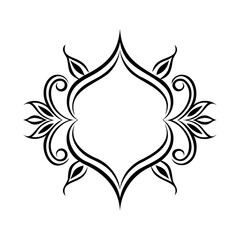 Poster - Floral frame design with symmetrical leaves curved lines on border ornament