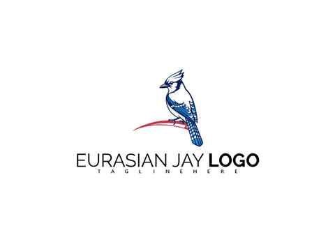 Elegant Eurasian Jay Logo Design for Nature Product Packaging. Minimalist Blue Jay Emblem in Vector Format for Ornithology Brands, Forest Labels, and Eco Identity Campaigns.

