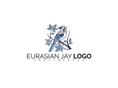 Blue Eurasian Jay Logo Design in Clean Vector Format. Perfect for Eco-Friendly Branding, Forest Tours, Bird Symbol Merchandise, and Stylish Wildlife Label and Logo Identity.

