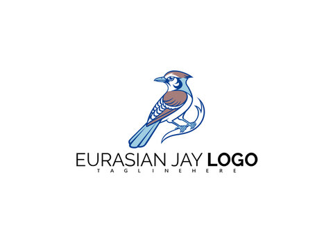 Blue Eurasian Jay Logo Design in Stylish Vector Illustration. Perfect for Forest Adventure Brands, Bird Symbol Packaging, Ornithology Logos, and Creative Eco Identity Design.

