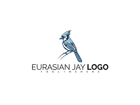 Sophisticated Eurasian Jay Logo Design for Outdoor Branding. Clean Vector Bird Illustration for Ornithology Logos, Nature Packaging, and Eco Tourism Identity with Blue Bird Themes.

