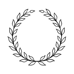 Poster - Outline leaves arranged in a circular wreath on a leaf foliage