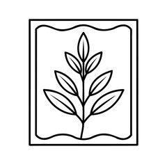 Poster - A plant with leaves inside a rectangular frame with wavy edges branch stem