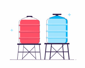 Poster - Vector illustration of two water tanks depicted in a flat minimalist style suitable for various design projects
