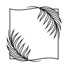Poster - Line art palm leaves a square frame on a leaf