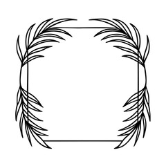 Poster - Outline frame with stylized leaves in each corner on a border leaf