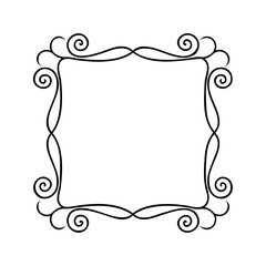 Poster - Line art square frame with decorative swirls curls on a border