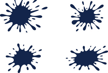 Poster - Four dark blue ink splatters and drops on a white background isolated on transparent background