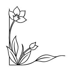 Poster - Floral corner design with flowers leaves a bud on outline