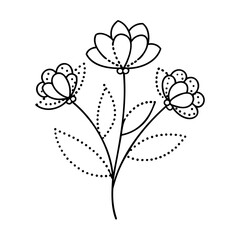 Poster - Line art floral with three flowers dotted leaf details on plant blossom