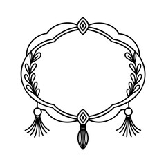 Poster - Decorative frame with leaf accents, diamond shapes, tassel details on border graphic
