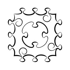 Poster - Puzzle-piece-shaped graphic arranged in a circular pattern on a pieces