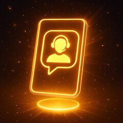Poster - Illuminated phone with customer service icon. A neon glow highlights a phone icon with a customer service representative, a digital portrayal of support.