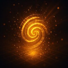 Poster - An abstract golden spiral hovers against a dark background, emitting sparkling particles, evoking mystery and cosmic energy.