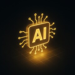Poster - Futuristic AI technology concept, with an illuminating processor unit at the heart of the technological advancement.