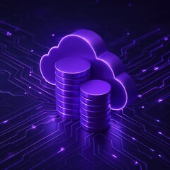 Poster - A luminous cloud and database design illustrates the digital realm of data storage and its technological complexity. A captivating blend of technology and art.