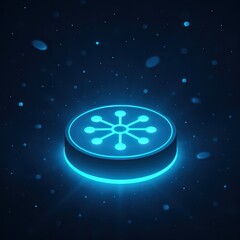 Poster - A mesmerizing futuristic image, a router pulsating with luminous blue energy against a dark cosmic background, with data particles floating.