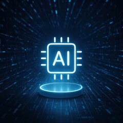 Poster - AI Symbol in Digital Cyberspace Blue Wallpaper Backdrop