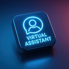 Poster - A futuristic icon glows, illuminating the concept of virtual assistant support with modern style. It's an embodiment of digital service, showcasing an innovative design in a vibrant.