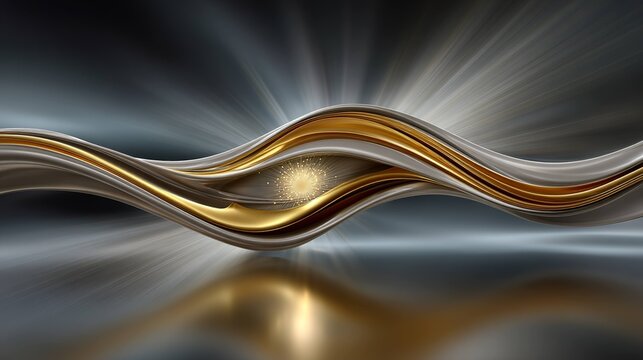 Abstract metallic wavy design gold gray background