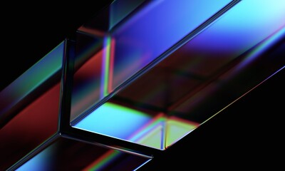 Poster - Abstract iridescent shape, dark background design, 3d render