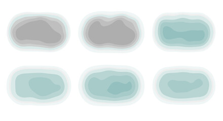 Poster - Six abstract watercolor shapes in gray and teal arranged in a two by three grid on white background