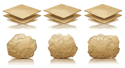 Fototapete - Illustration showing three stacks of square tiles and three irregular stones on a white background