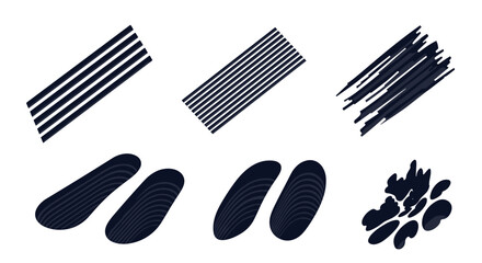 Fototapete - Six abstract shapes with parallel lines and curved forms on a white background design art