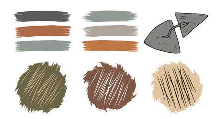 Poster - Illustration of paint swatches in various colors and textures with trowel tools on a white background