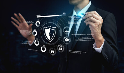 Poster - Cyber security protects against breaches, hacks, and network attacks using strong infrastructure and proactive digital defense strategies. Vouch